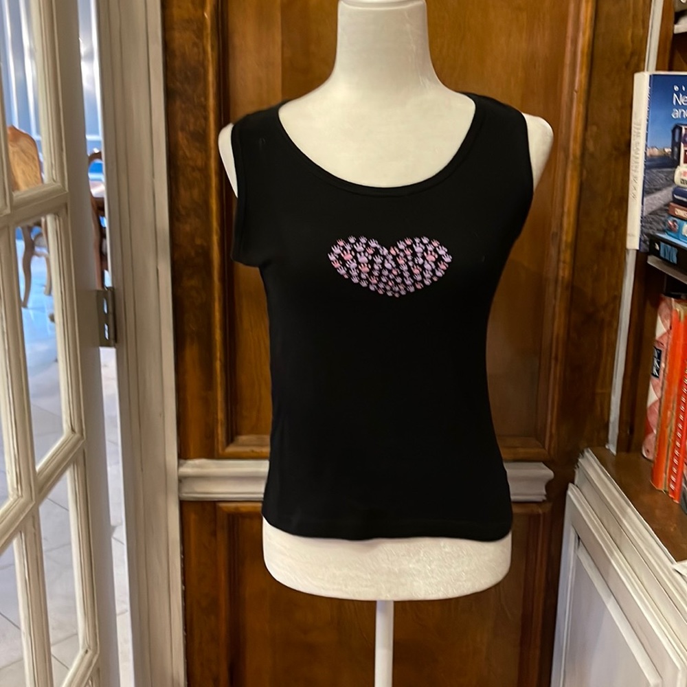 Black tank tee shirt by animal rescue site medium black w purple paw hearts